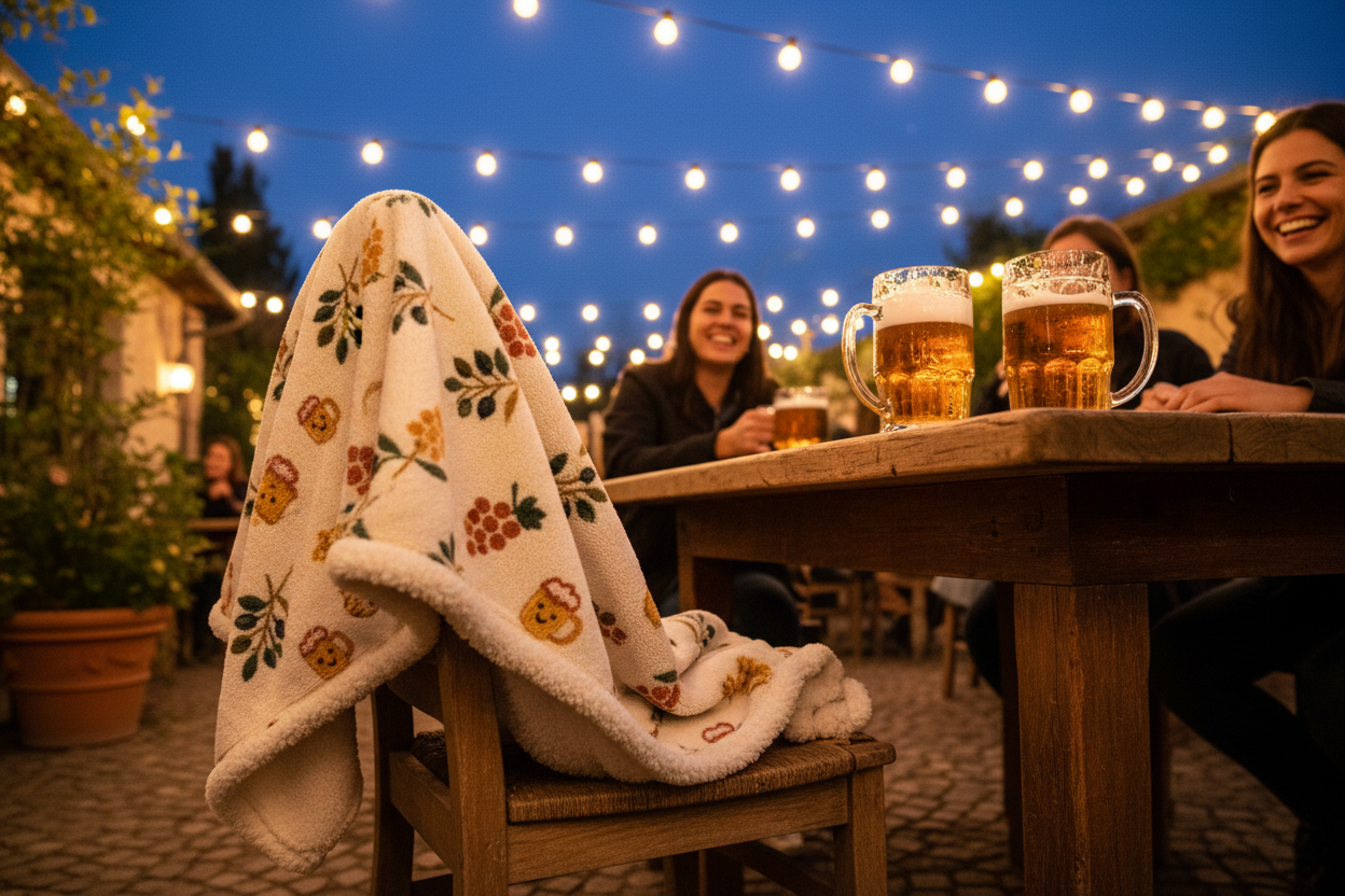 coperta im sherpa su birreria all'aperto di sera