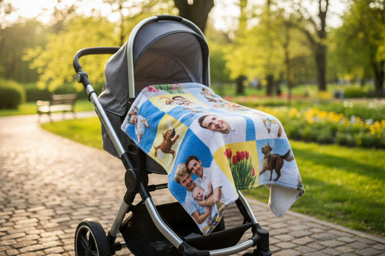 coperta in pile stampato su passeggino