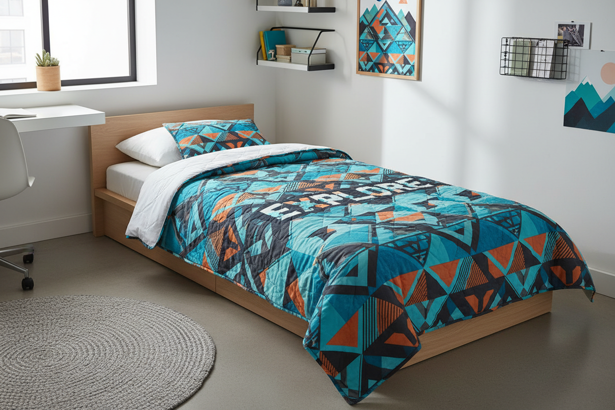 foto trapunta leggera su letto ragazzo con fantasia moderna stampata personalizzata