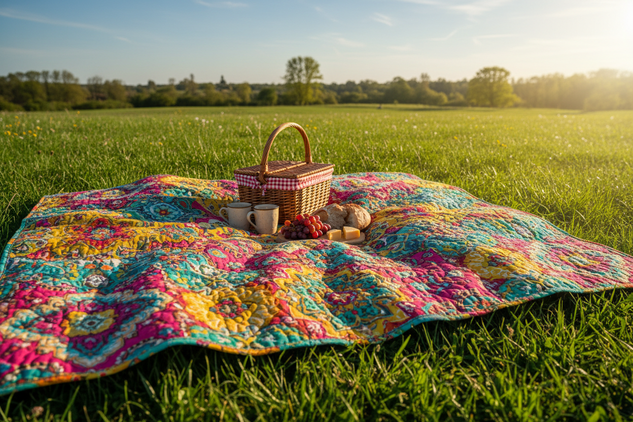 trapunta stampata personalizzata su prato per picnic